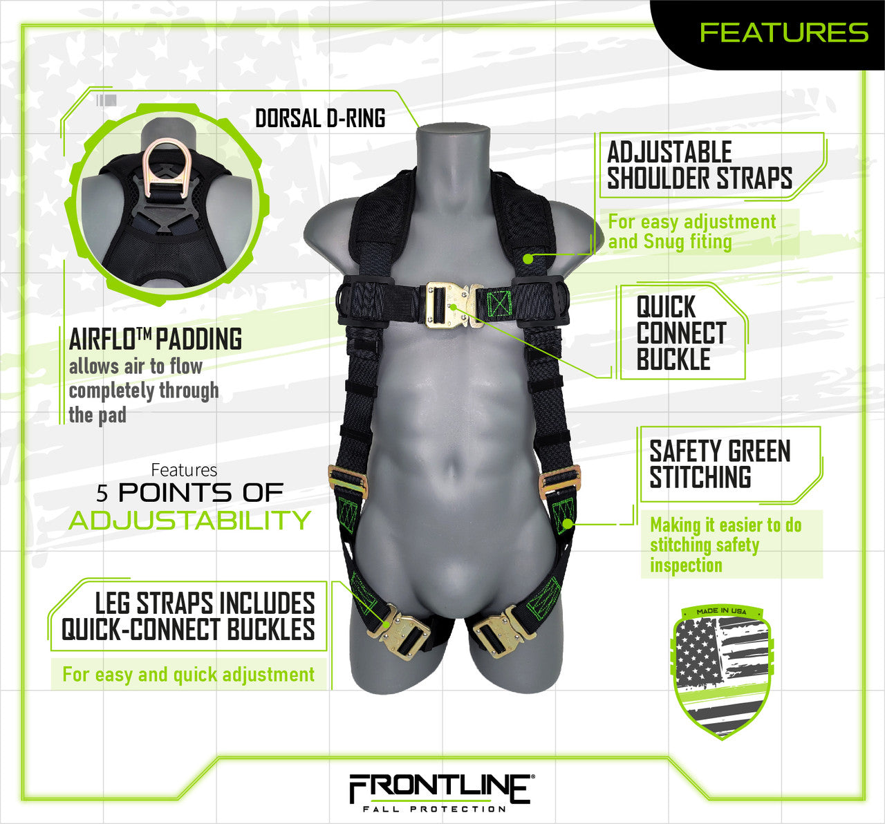 Frontline 310VQC Patriot™ Vest Style Harness with Airflo™ and Quick Connect Buckles - Made in USA