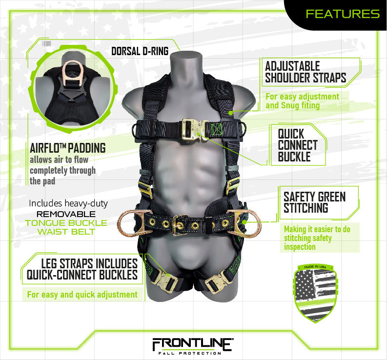Frontline 350CQC Patriot™ Construction Harness with Airflo™ and Quick Connect Buckles - Made in USA