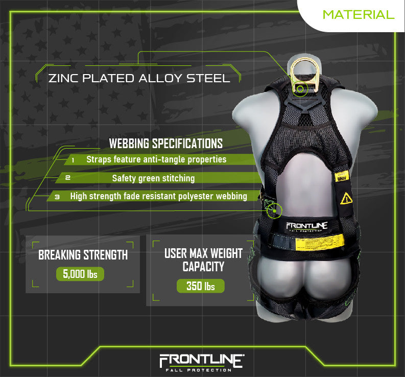Frontline 350CQC Patriot™ Construction Harness with Airflo™ and Quick Connect Buckles - Made in USA