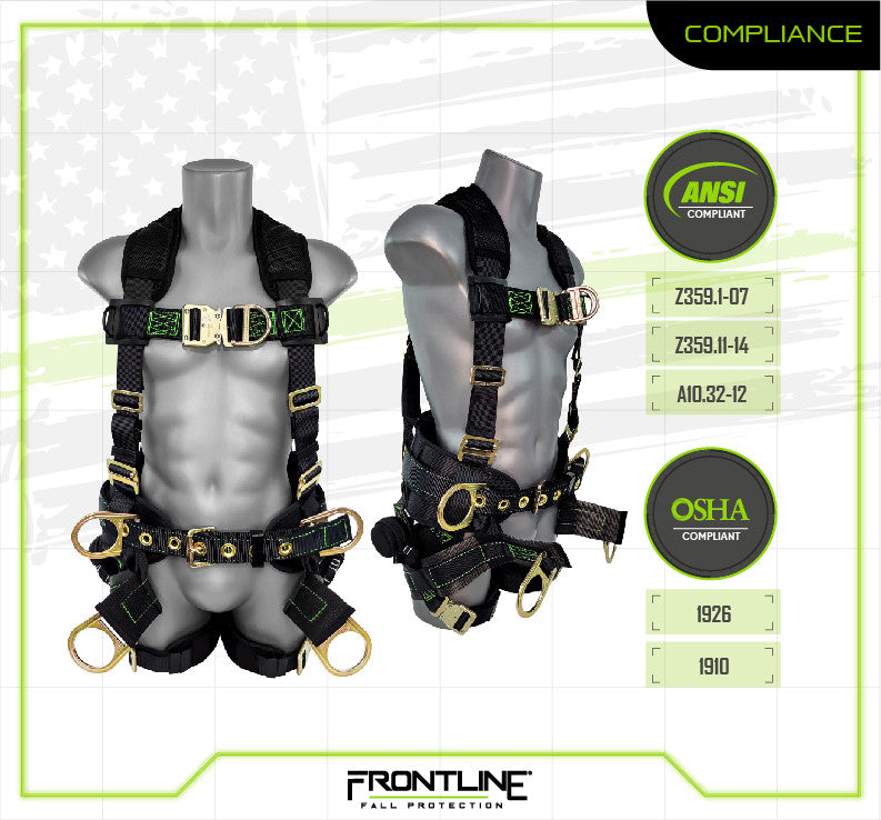 Frontline 350TWQC Patriot™ Tower Climbing Harness with Seat Sling, Airflo™ and Quick Connect Buckles - Made in USA