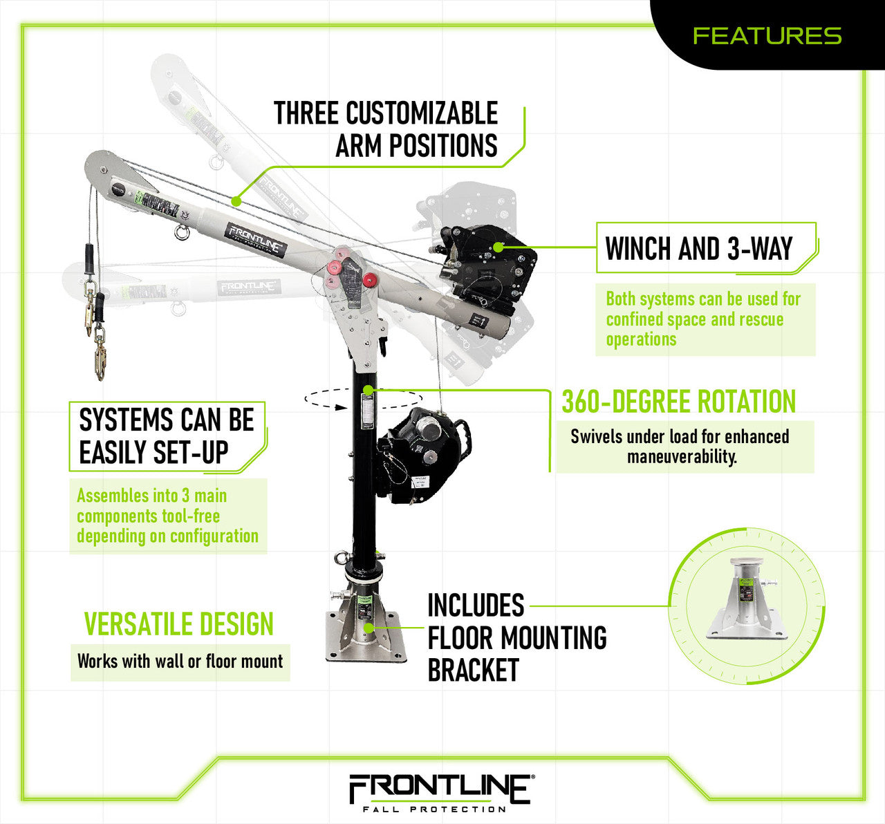 Frontline DAC-FL Confined Space Davit Arm System with Floor Mount