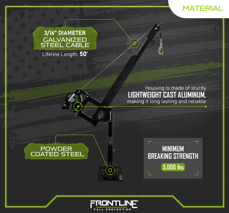 Frontline DAN75RA-US Patriot™ Confined Space Davit with 50' 3-Way Retrieval System - Made in USA