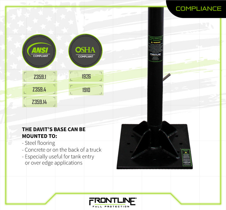 Frontline Fall Protection Rpg50 Frontline DAN75RA-US Patriot™ Confined Space Davit with 50' 3-Way Retr ...