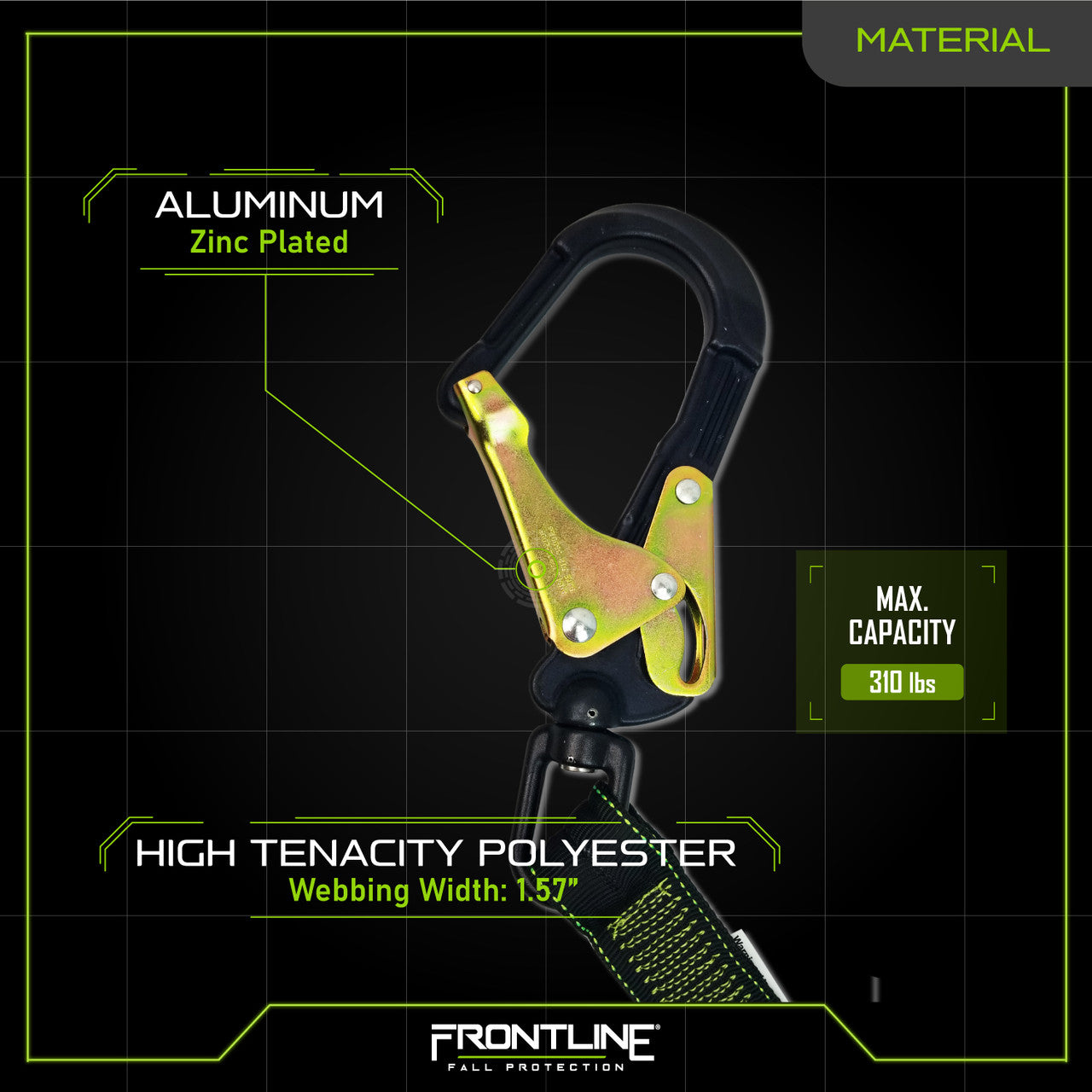 Frontline LIS62RA Elite Lite™ Elastic Twin Leg 6' Aluminum Rebar Hook Lanyard