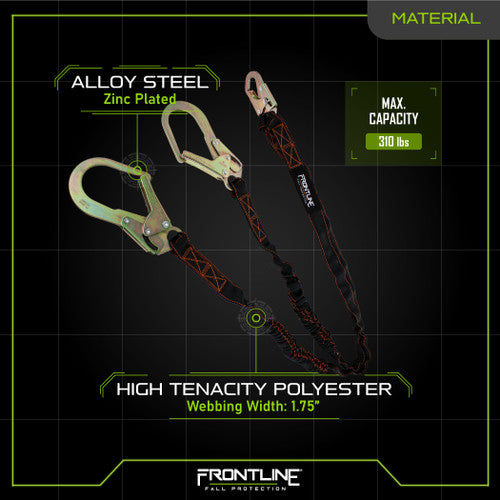 Frontline LIS62R Combat™ Twin Leg 6' Rebar Hook Lanyard with Internal Shock Absorber