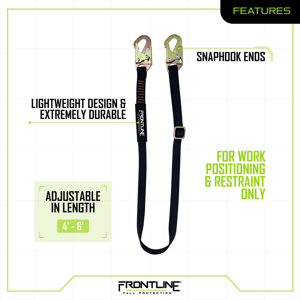 Frontline LPO61SADJ Combat™ 6' Positioning Adjustable Restraint Lanyard