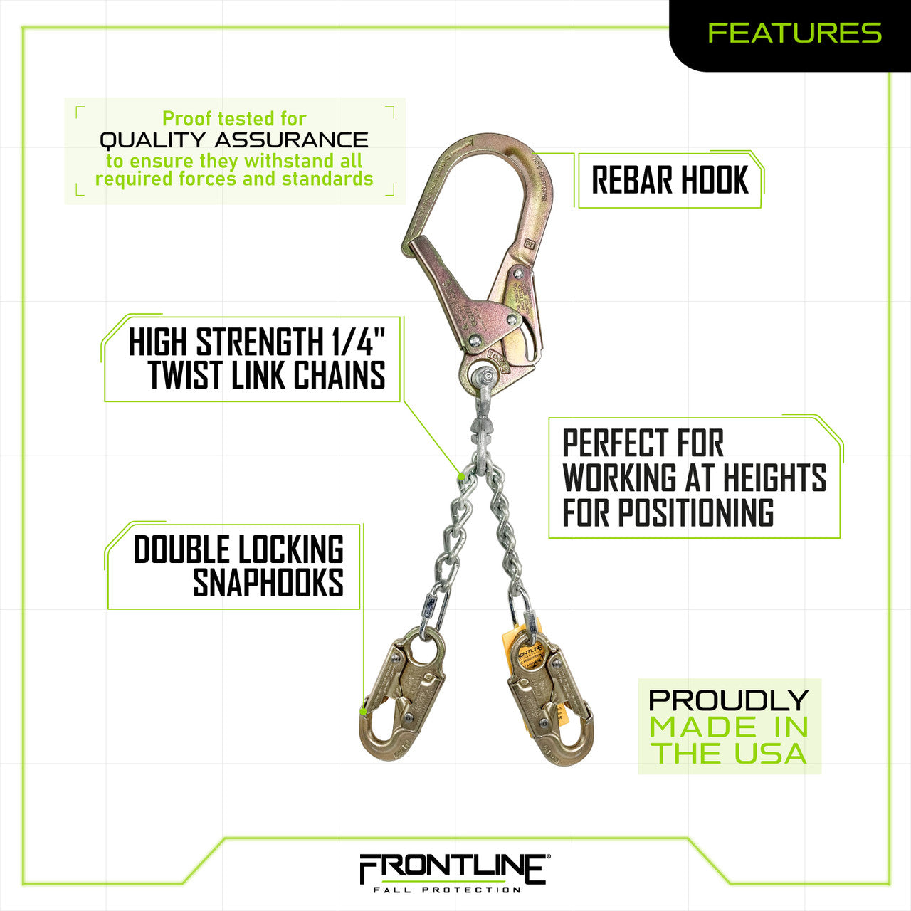 Frontline PSSW2R-US Patriot™ Positioning Chain with Swiveling Hook - Made in USA