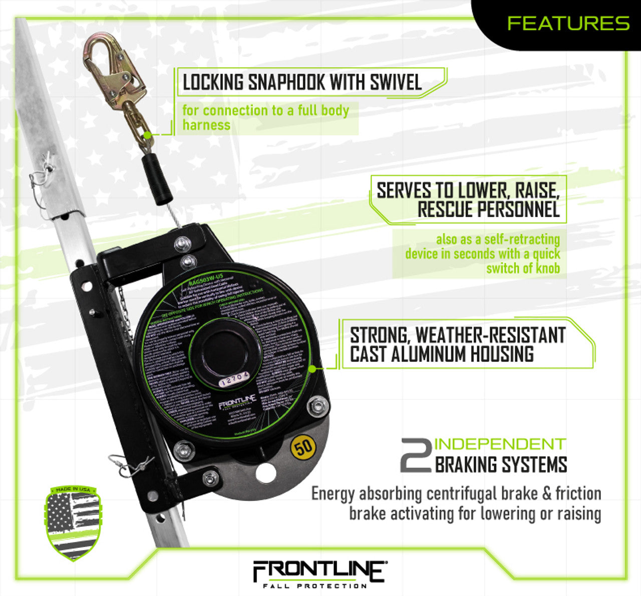 Frontline RAG503W-US Patriot™ 50' 3-Way Retrieval & SRL - Made in USA