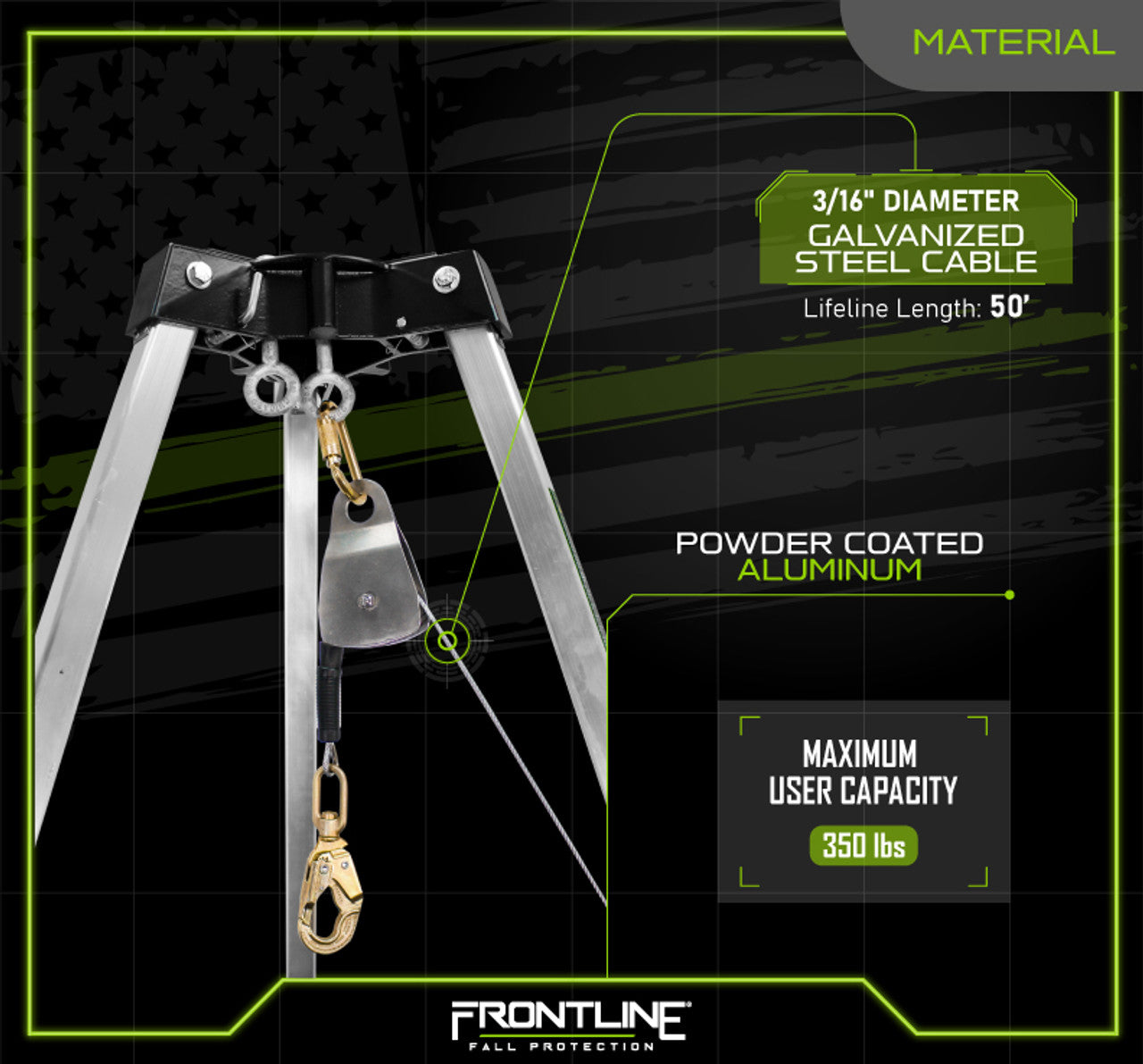 Frontline TAN07RA-US Patriot™ 7' Confined Space Tripod with 3-Way Retrieval System - Made in USA