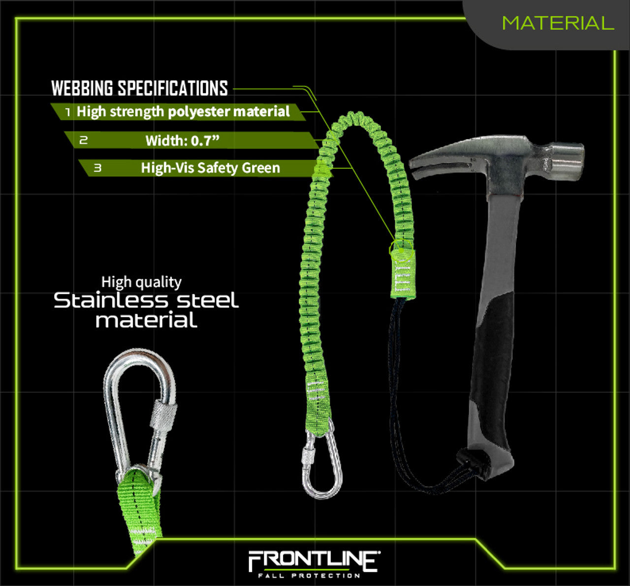 Frontline TLS15 ToolGrip™ Elastic Tool Tether 15 lbs with Steel Turn Lock Carabiner