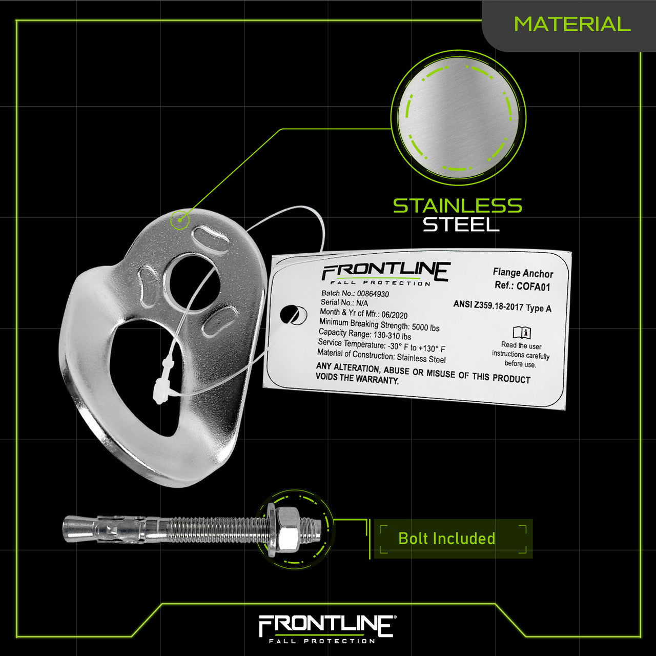 Frontline COFA01 + COFA01RB Stainless Steel Flange Anchor with Bolt