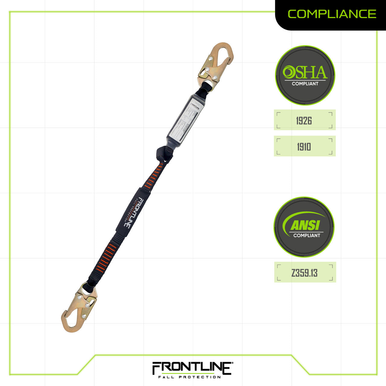 Frontline LIS31S Combat™ 3' Single Leg Snaphook Lanyard with Internal Shock Absorber