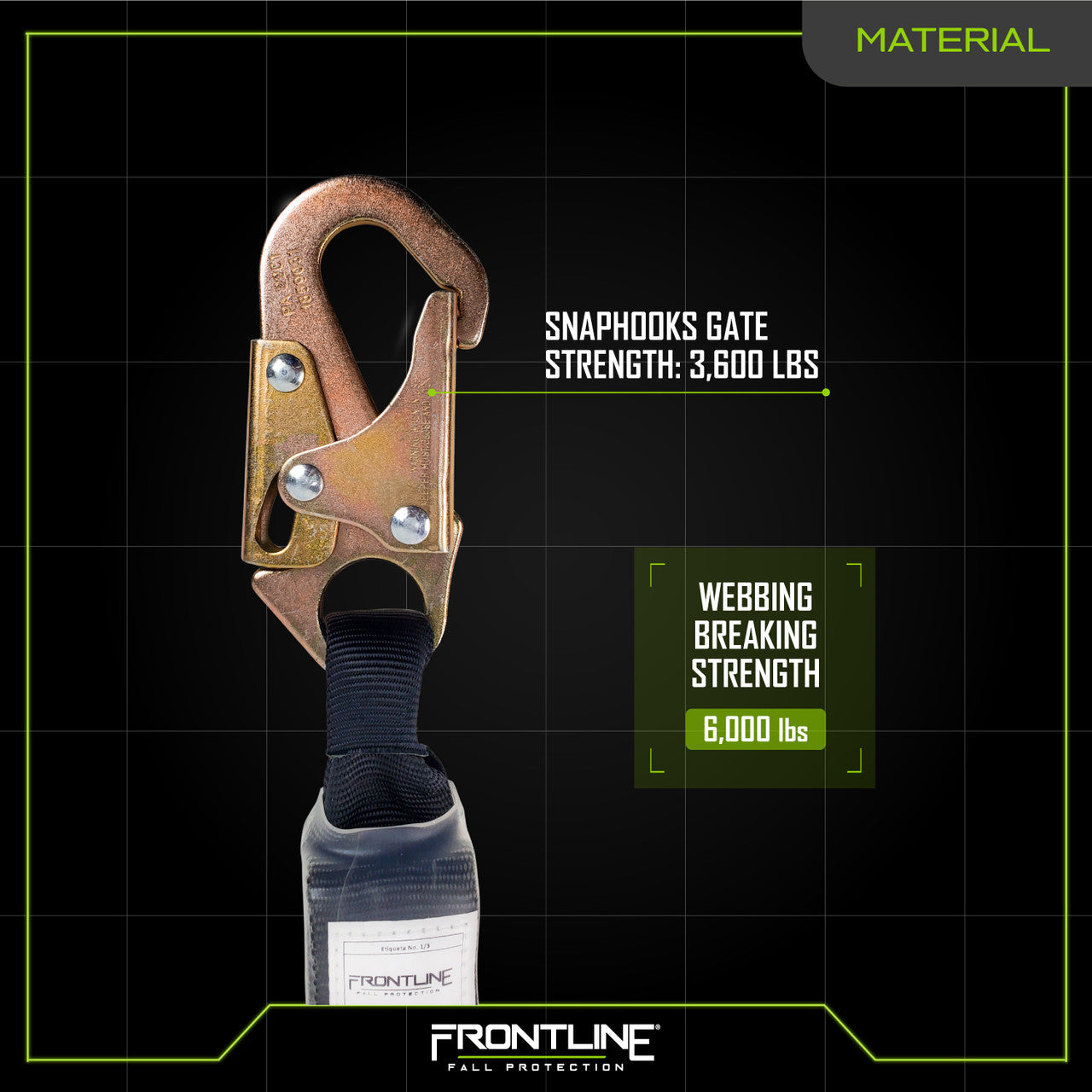 Frontline LIS31S Combat™ 3' Single Leg Snaphook Lanyard with Internal Shock Absorber