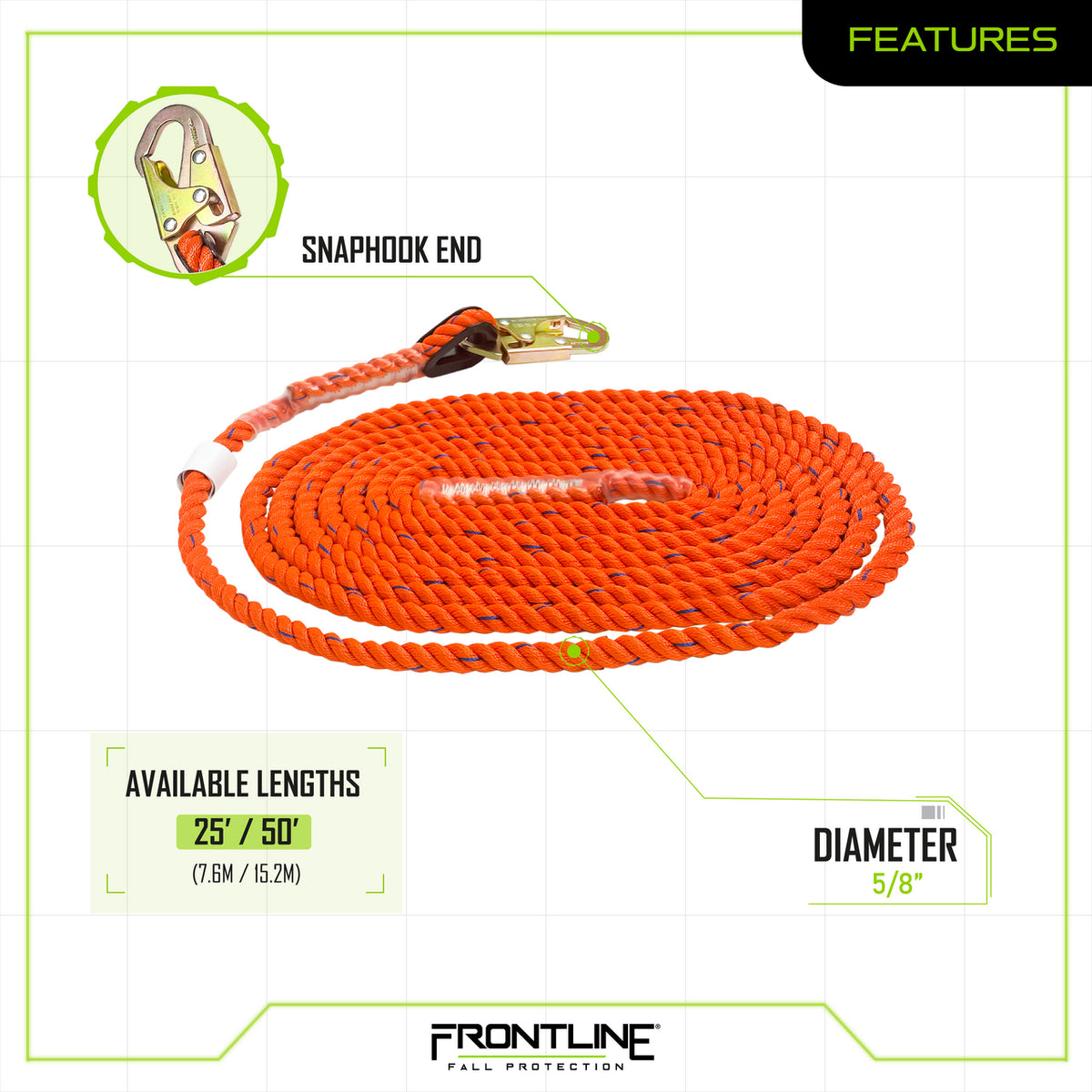 Frontline Fall Protection Rpg50 Frontline VLP50 Premium Vertical Lifeline 50' – Frontline Fall Protection