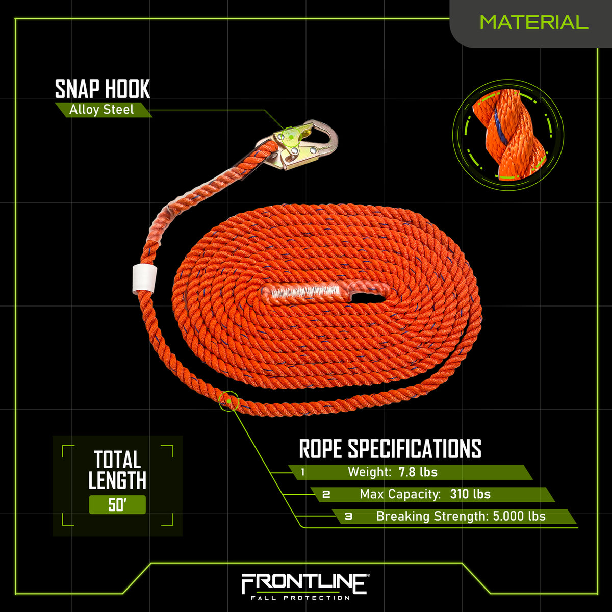 Frontline Fall Protection Rpgc50 Frontline VLP50 Premium Vertical Lifeline 50' – Frontline Fall Protection