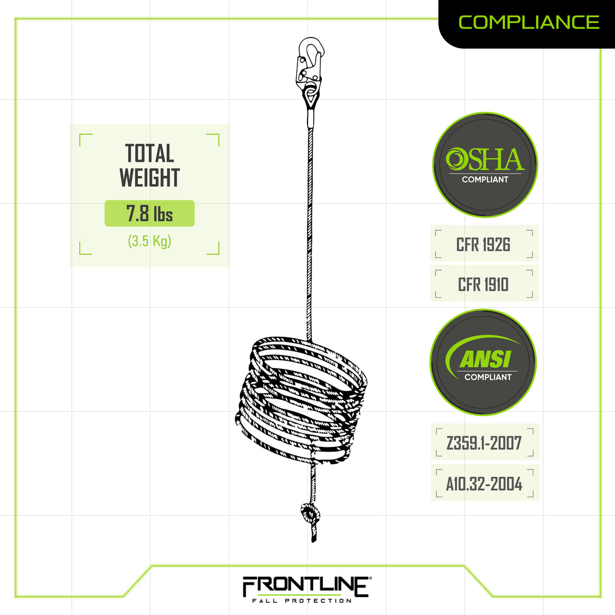 Frontline Fall Protection Rpg50 Frontline VLP50 Premium Vertical Lifeline 50' – Frontline Fall Protection