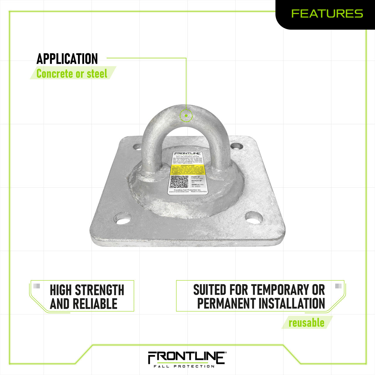 Frontline COP02-10K Concrete and Steel 10k Lbs Reusable Anchor Plate