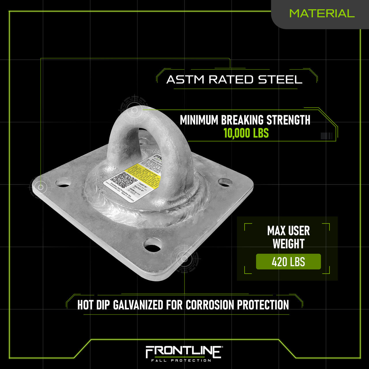 Frontline COP02-10K-CAL Concrete and Steel 10k Lbs HDG Reusable Anchor Plate - CAL-OSHA