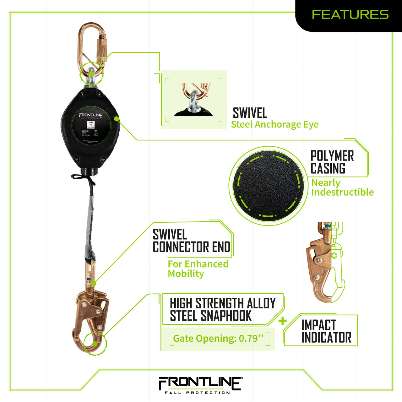 Frontline RPW Web Single Leg SRL with Steel Snap Hook End