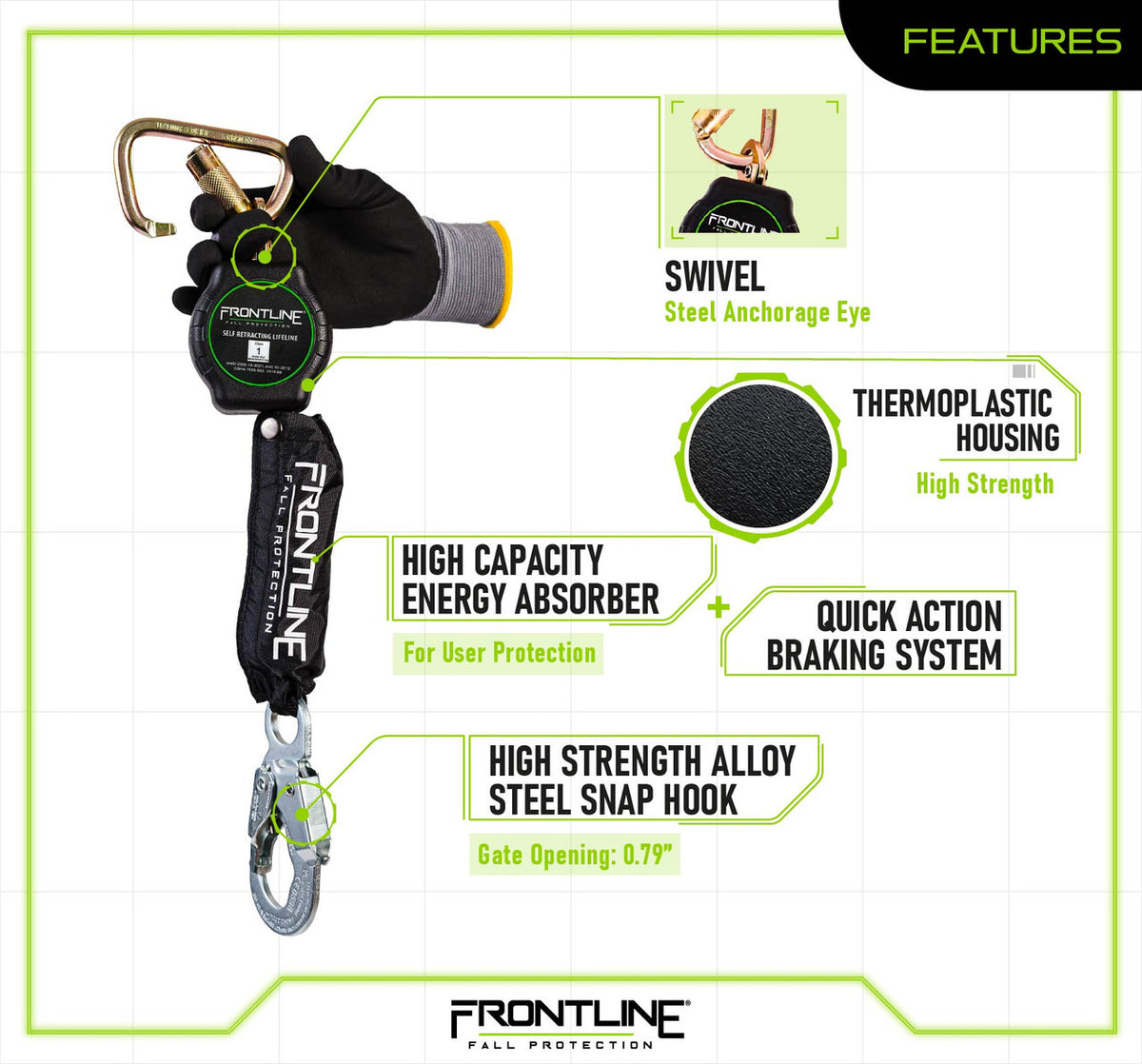 Front Line Systems Frontline RPAS Aramid Fiber Web Single Leg SRL with Steel Snap Hook En ...