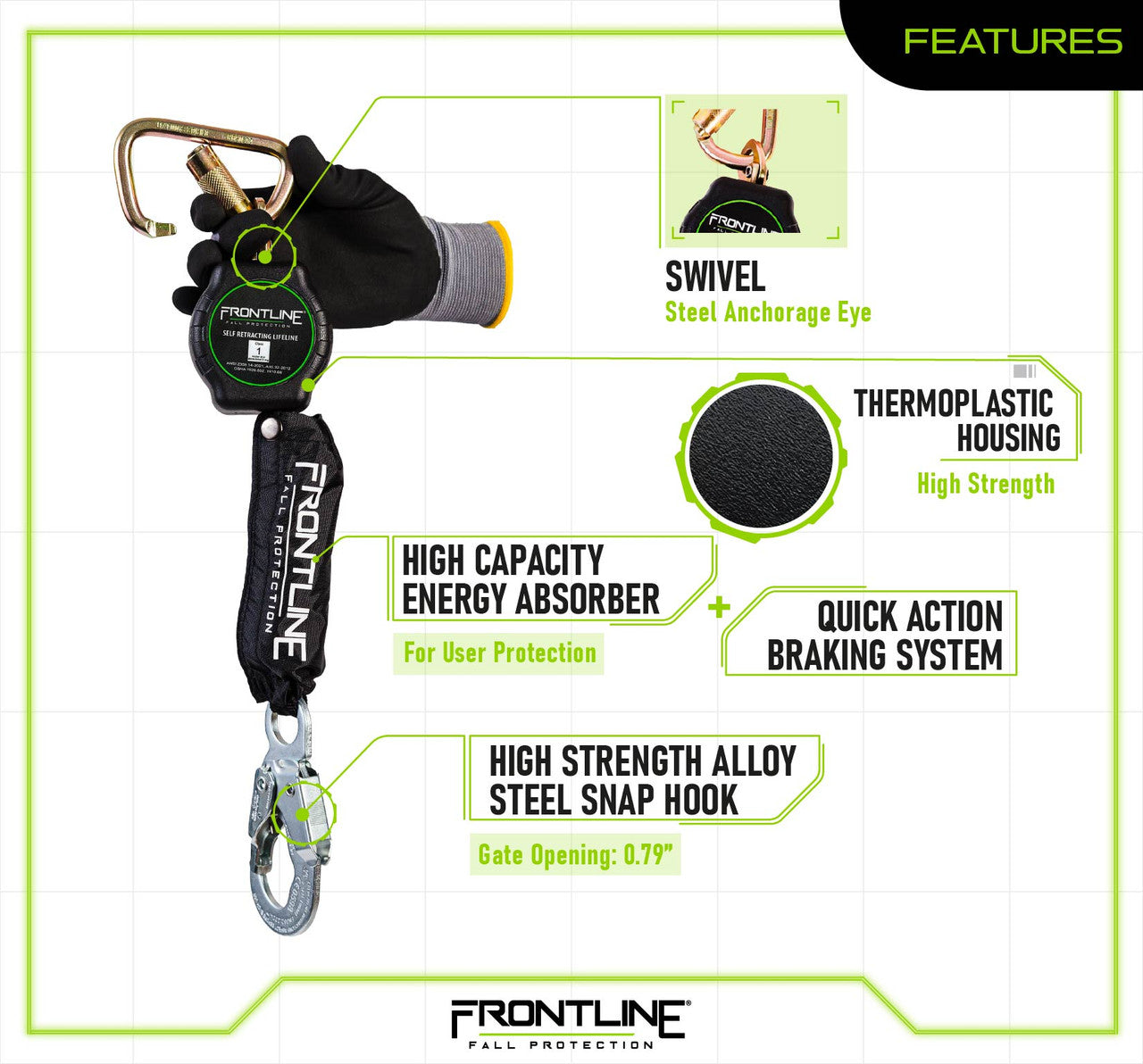 Frontline RPAS Aramid Fiber Web Single Leg SRL with Steel Snap Hook End