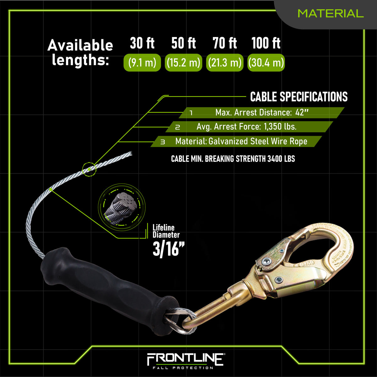 Frontline RPG Cable Single Leg SRL with Steel Snap Hook End