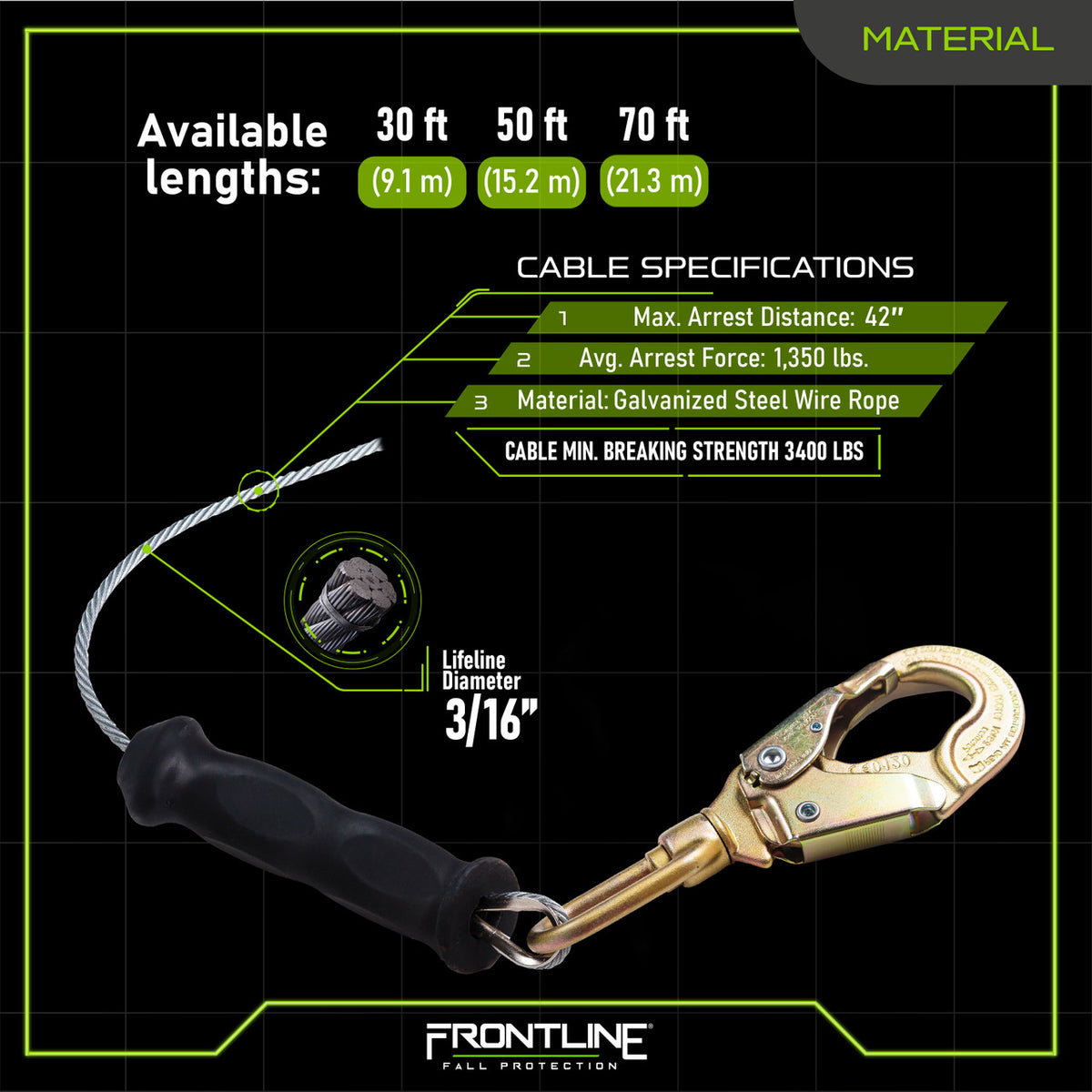Front Line Systems Frontline RPG Cable Single Leg SRL with Steel Snap Hook End – Frontline ...